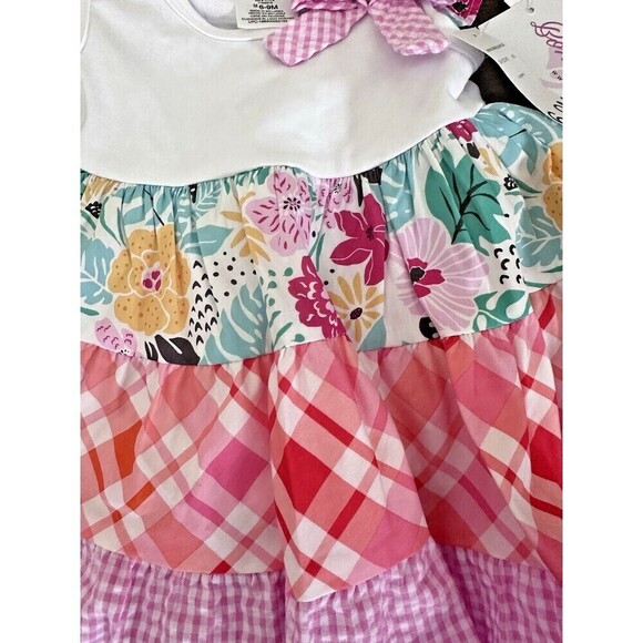 Bonnie Jean Girls Dress Flutter Sleeve Knit Mixed Tiered Poplin Multi 6-9 Months - Picture 5 of 9